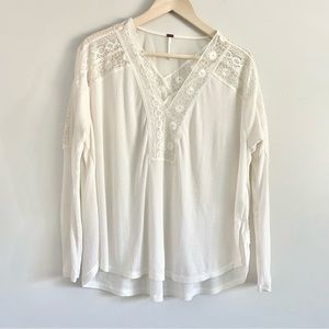 FREE PEOPLE White Lace Waffle Knit Top